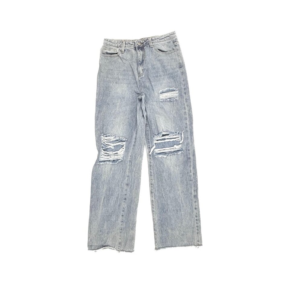Shein Baggy Distressed Raw Hem Women's size 6 Medium Blue Denim jeans